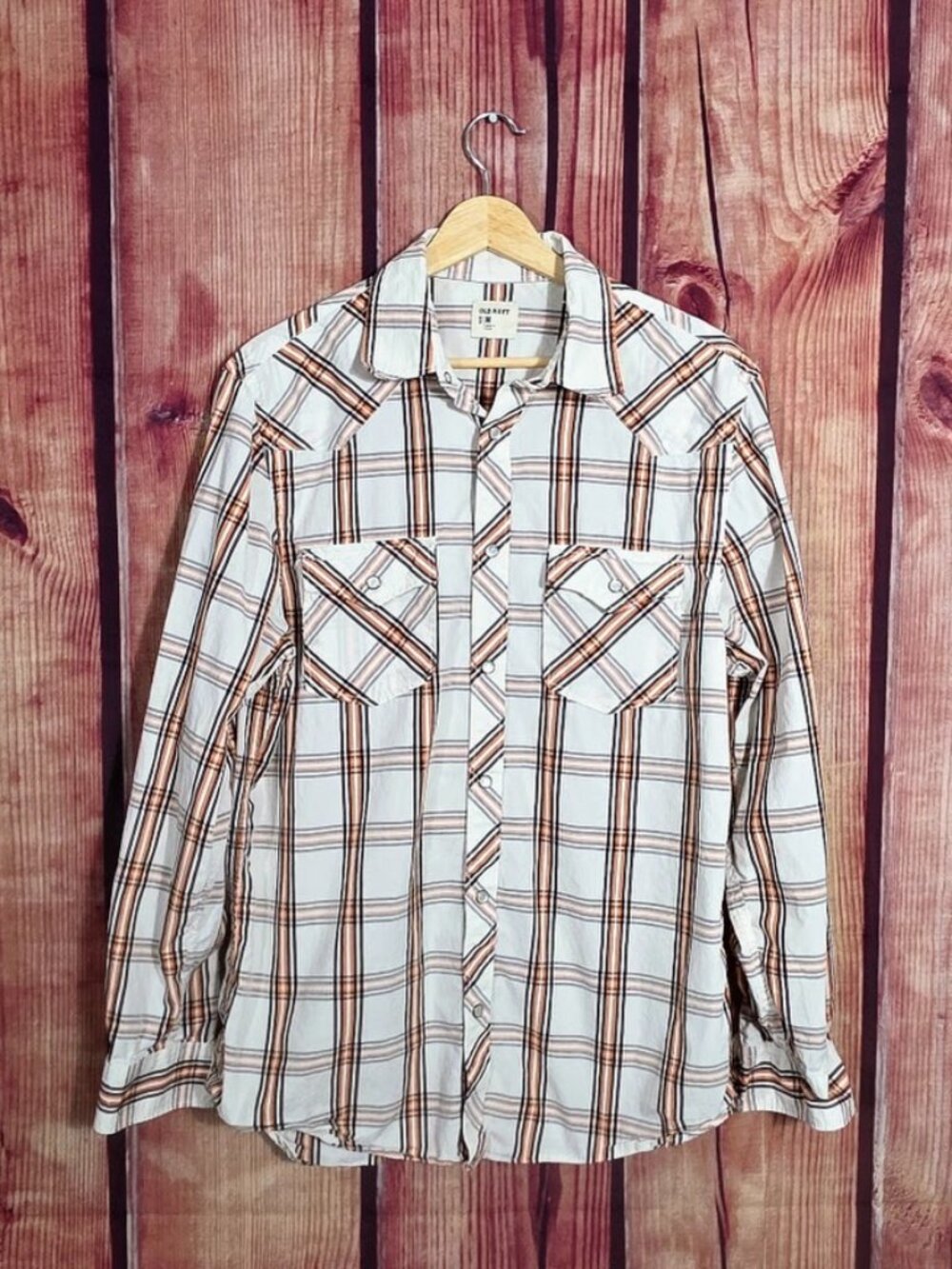 Mens Old Navy Brown Plaid Western Button Up Shirt M